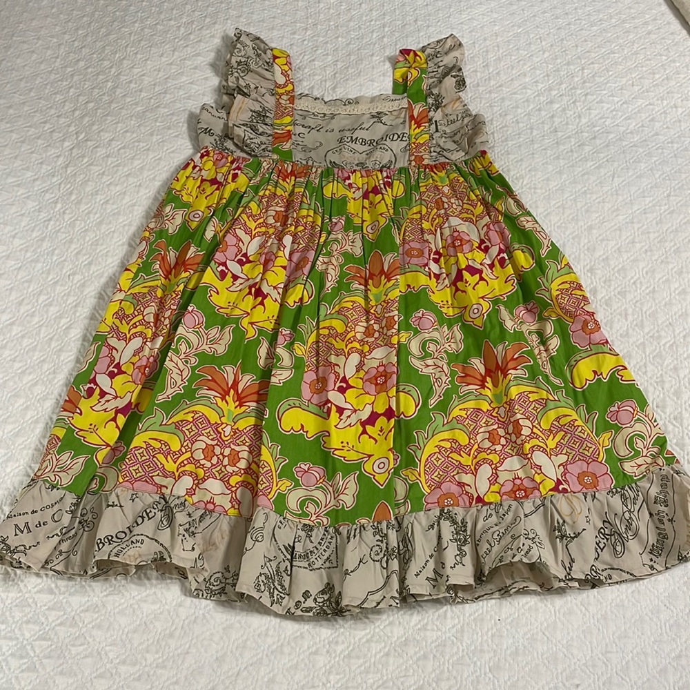 Mustard Pie girls boutique ruffle & lace floral dress green pink pineapple 8/10